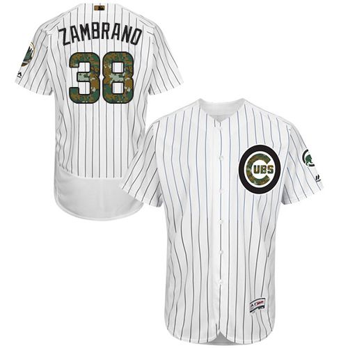 Cubs #38 Carlos Zambrano White(Blue Strip) Flexbase Authentic Collection Memorial Day Stitched MLB Jersey - Click Image to Close
